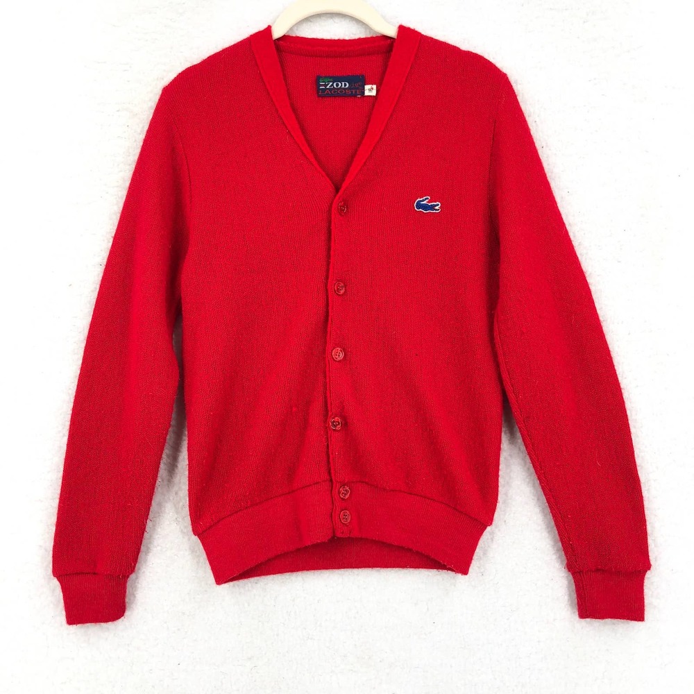 Vintage IZOD Lacoste Boys 16 Red Cardigan Sweater Button Front Long Sleeve Logo